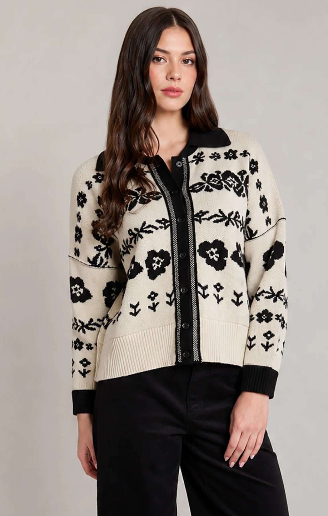 THE CRISTIN FLOWER JACQUARD CARDI