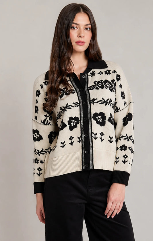 THE CRISTIN FLOWER JACQUARD CARDI