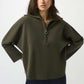 Sweater Knit Boxy Pullover With Zipped Collar 253963