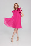 CHIFFON PLEATED DRESS WITH FLOWER DETAIL 241758