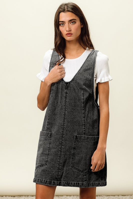 THE REESE WASHED DENIM DRESS WITH SUSPENDERS 1D1584