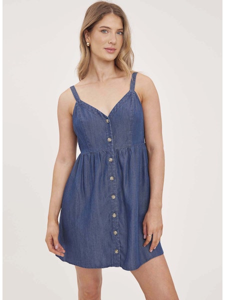 LUCIANA DENUM BUTTON FRONT DRESS
