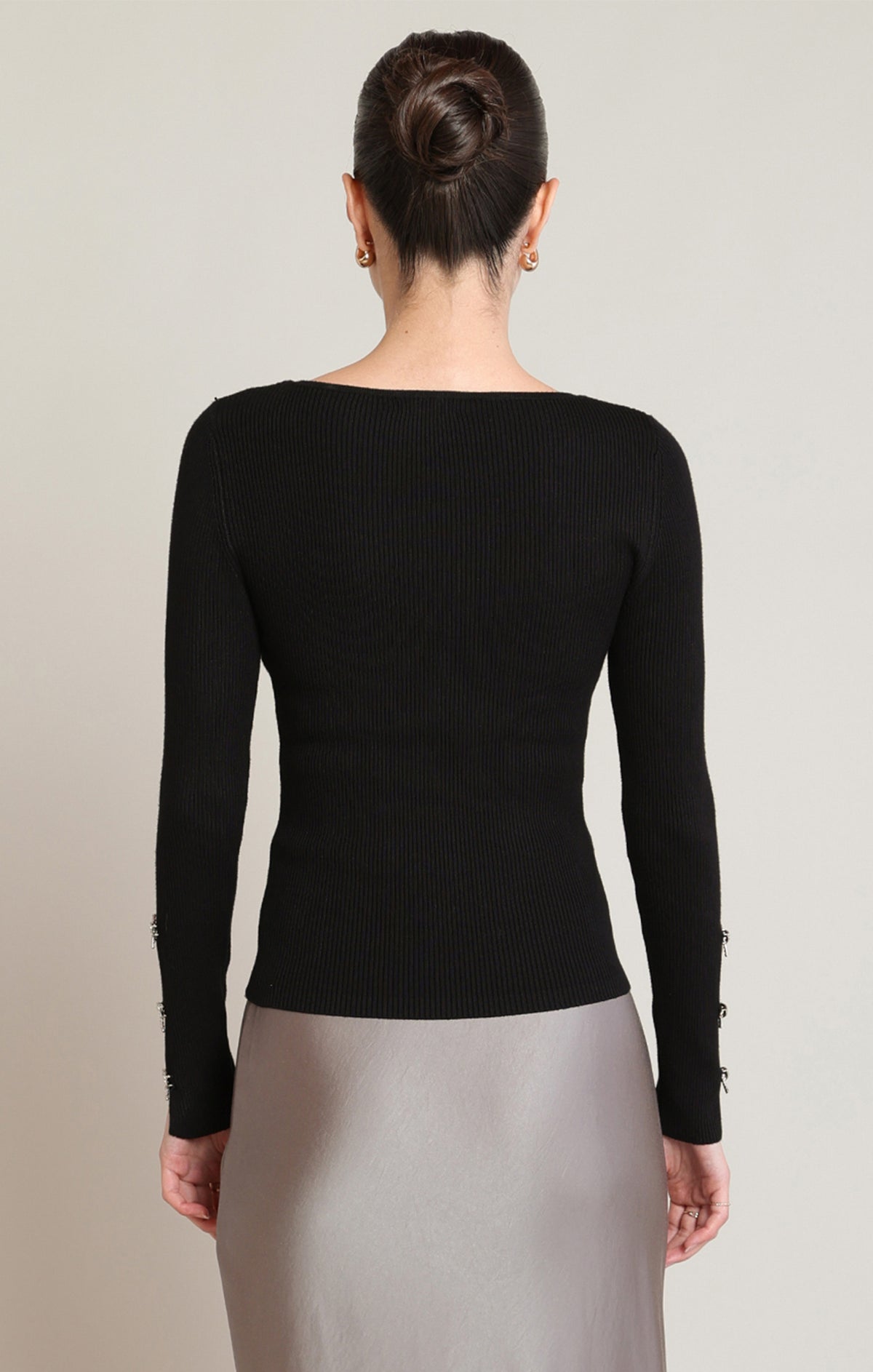 THE ALBIE BOW RHINESTONE SWEATER TOP