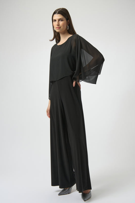 Silky Knit and Chiffon Wide Leg Jumpsuit 254055