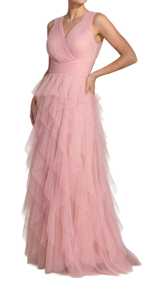 LONG LAYERED V NECK DRESS 259722