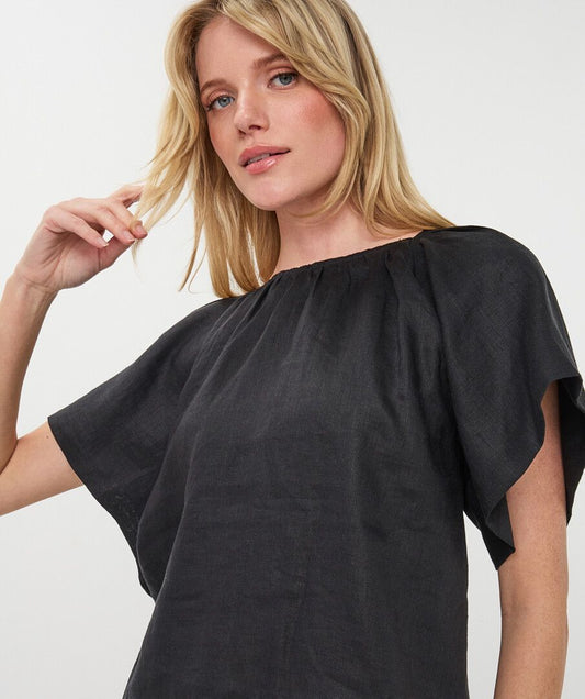 CORIE BACK DETAIL LINEN BLOUSE