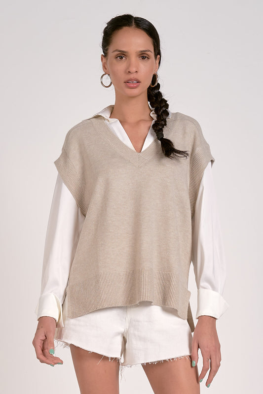 RACHEL LONG SLEEVE LAYERED VEST SHIRT SWV11470