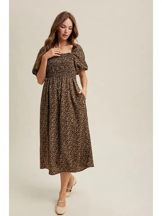 THE OLIVIA  PUFF SLEEVE MID DRESS