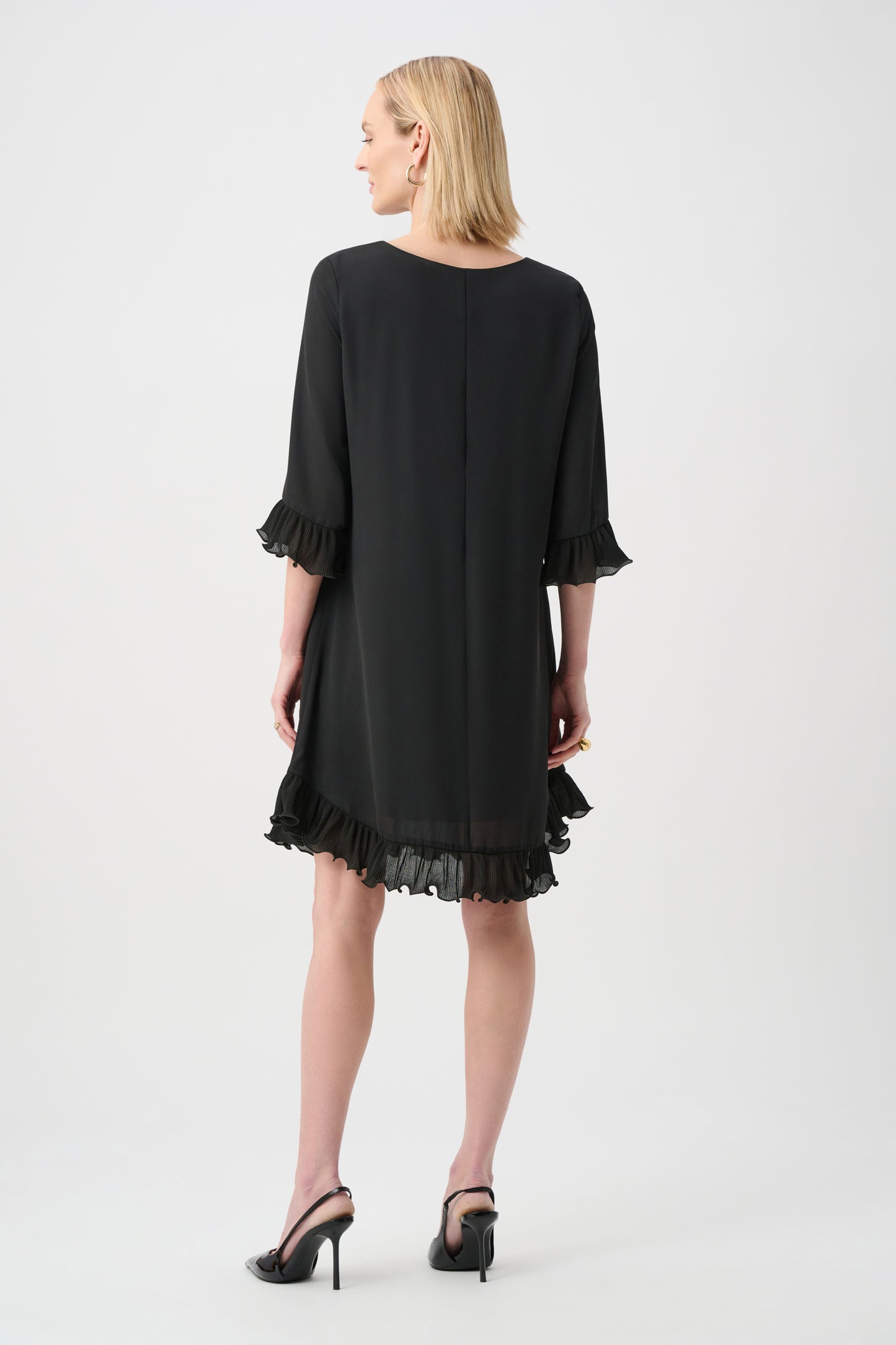GEORGETTE RUFFLE TRIM TRAPEZE DRESS