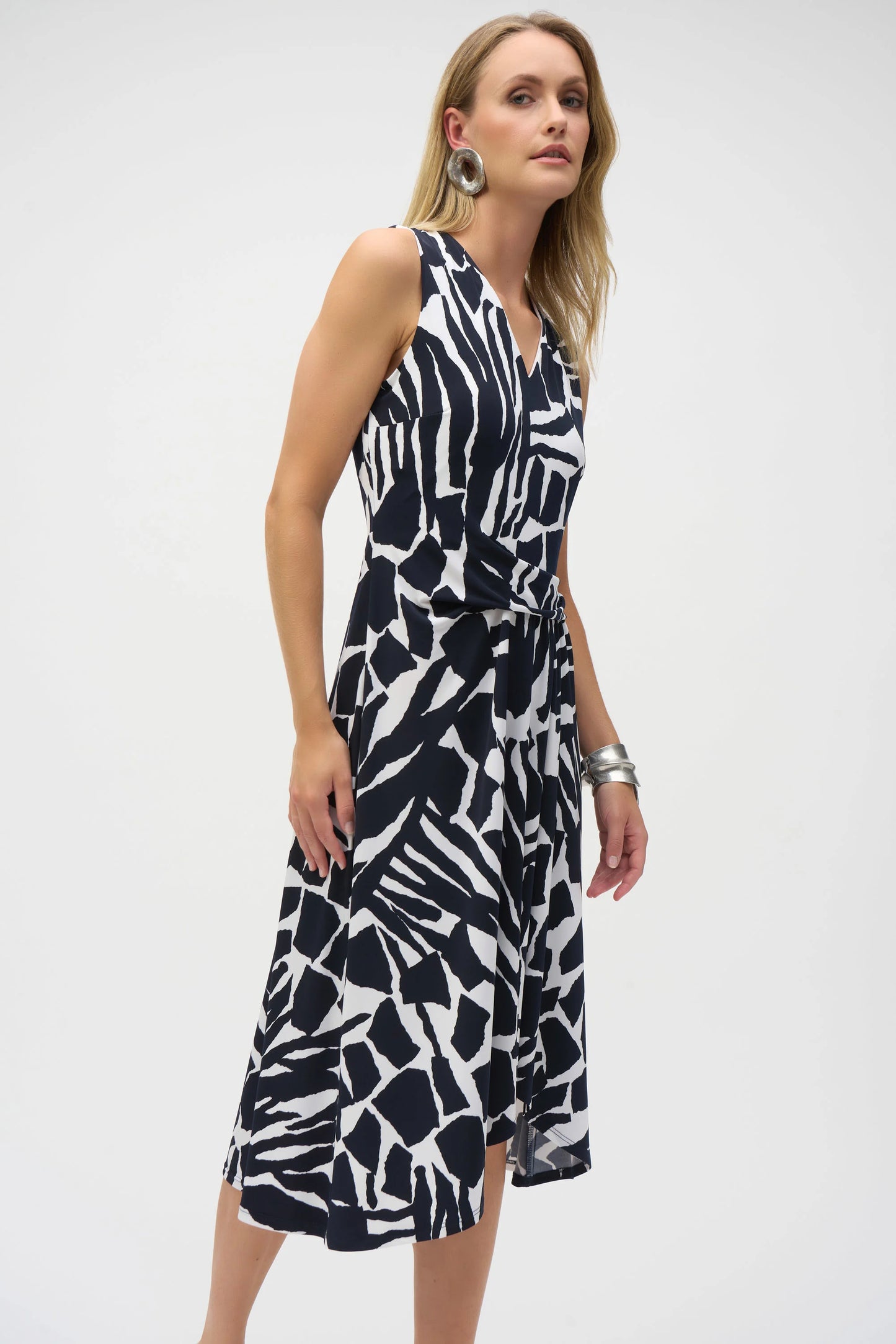 Silky Knit Abstract Print Fit and Flare Dress 252199