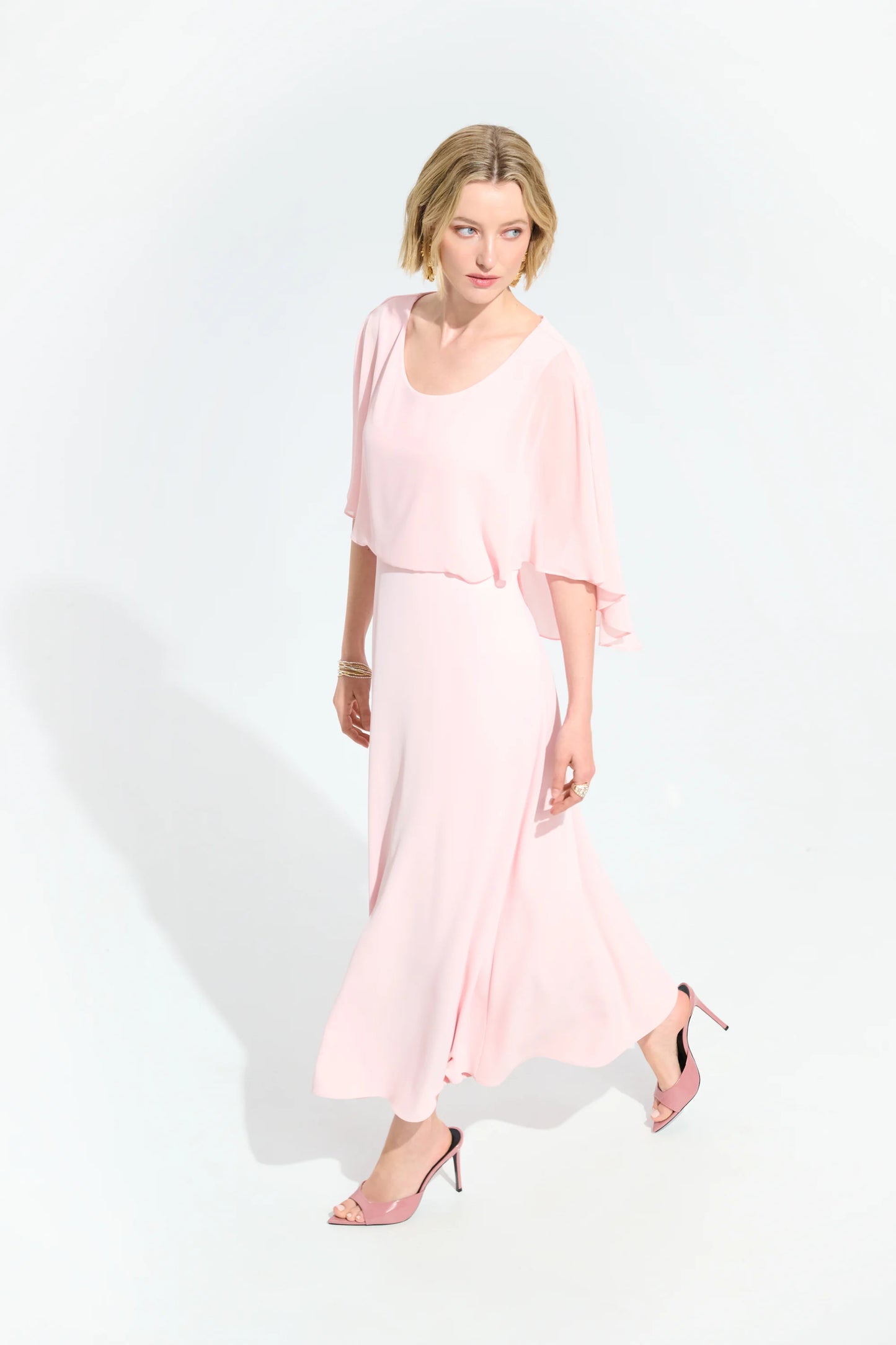 Woven Twill A-Line Dress With Chiffon Overlay 261708
