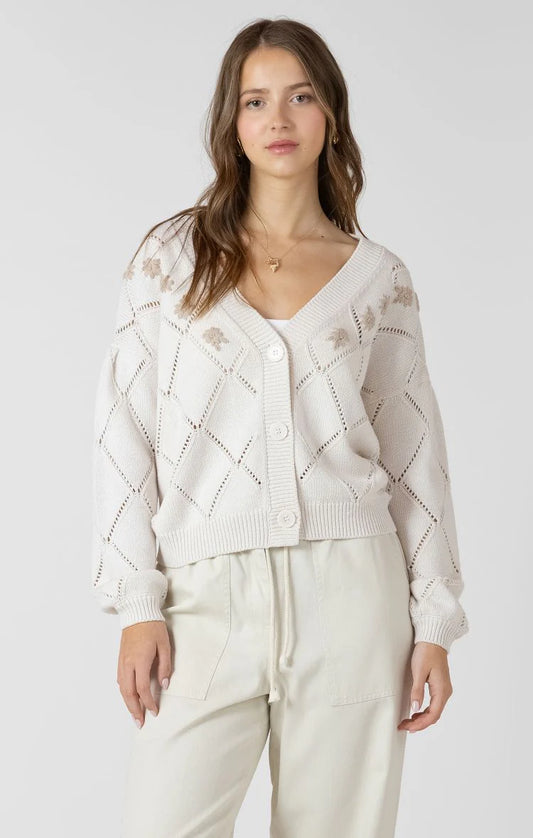 THE DELANE EMBROIDERED POINTELLE CARDI