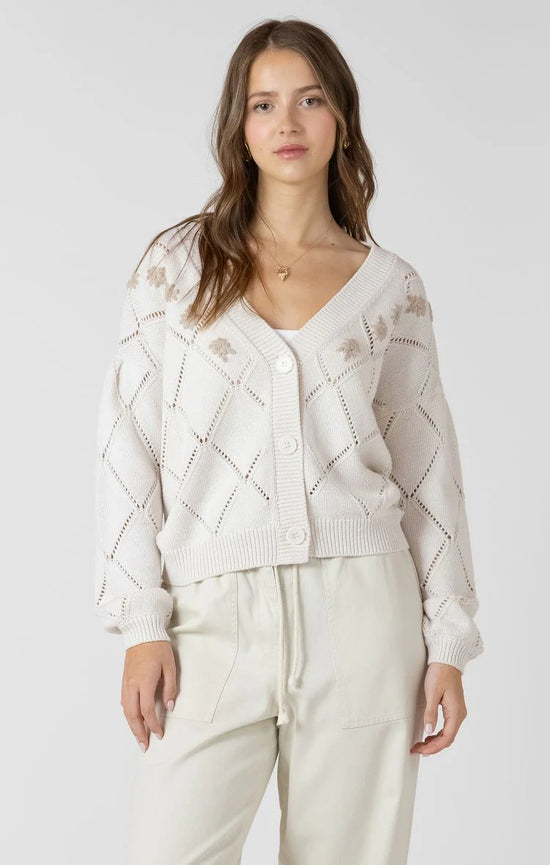 THE DELANE EMBROIDERED POINTELLE CARDI