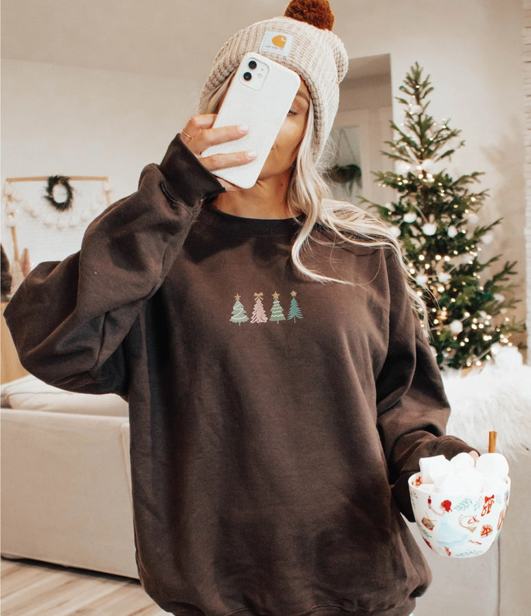 EMBROIDERED CHRISTMAS TREES SWEATSHIRT