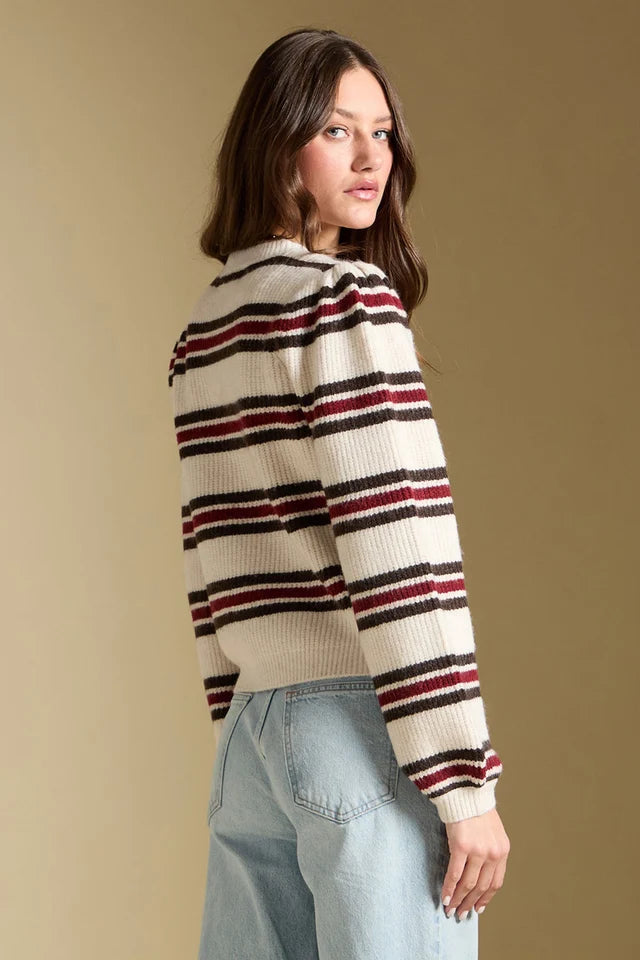 ARELLA STRIPE BUTTON UP SWEATER