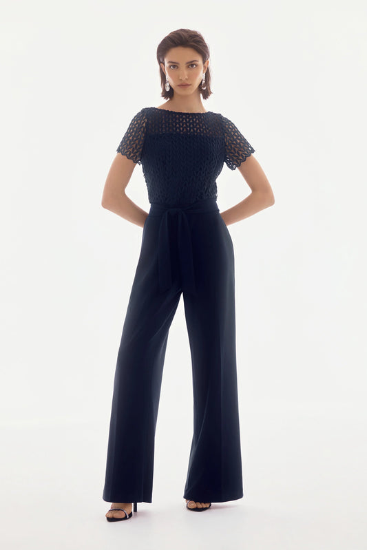 SILKY KNIT AND GUIPERE WIDE LEG JUMPSUIT 251715