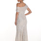 LONG CHAMPAGNE OFF SHOULDER KNIT GOWN 268270