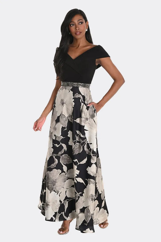 OFF SHOULDER ALINE DRESS FLORAL SKIRT 259344