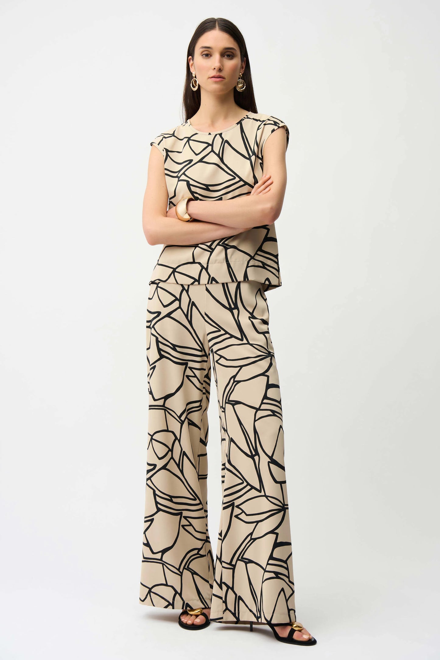 Recycled Woven Abstract Print Wide Leg Pull-On Pants 261126