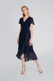 SILKY KNIT FLOWY SHORT SLEEVE AND FLOWY WRAP DRESS 242730