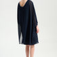 Cascade Knit Sheath Dress With Chiffon Poncho Overlay 261707