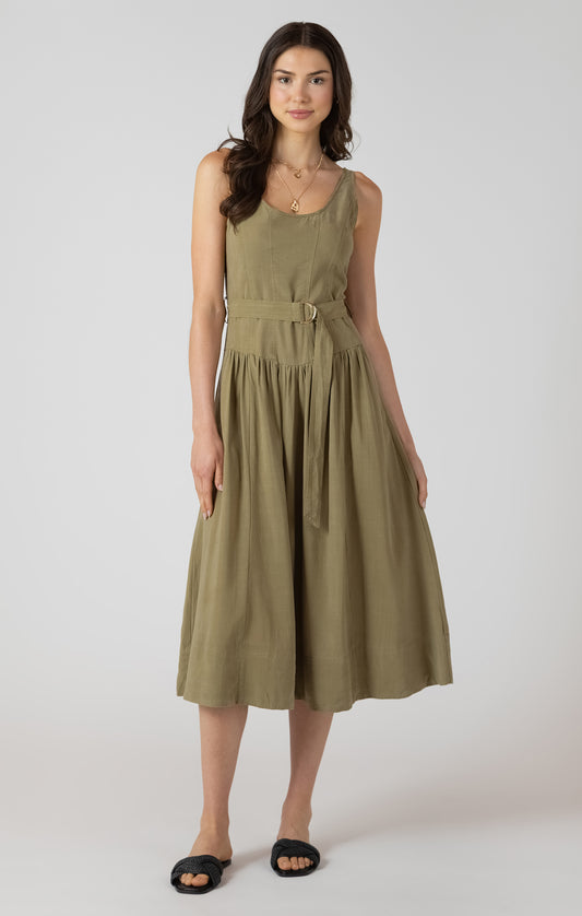 THE ADA BELTED DROP WAIST MIDI DRESS