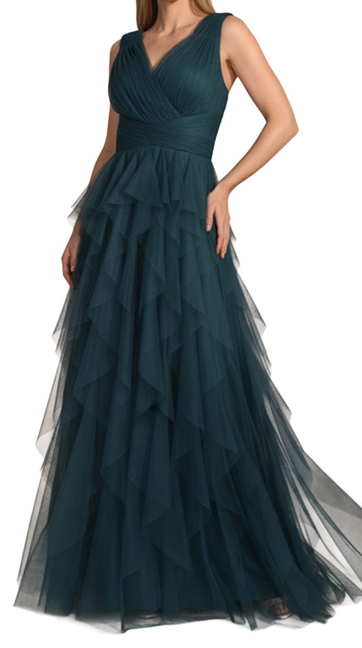 LONG LAYERED V NECK DRESS 259722