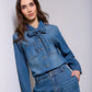 THE MYRA DENIM BLOUSE W/TIE