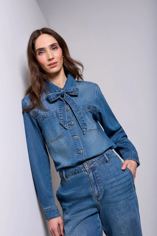 THE MYRA DENIM BLOUSE W/TIE