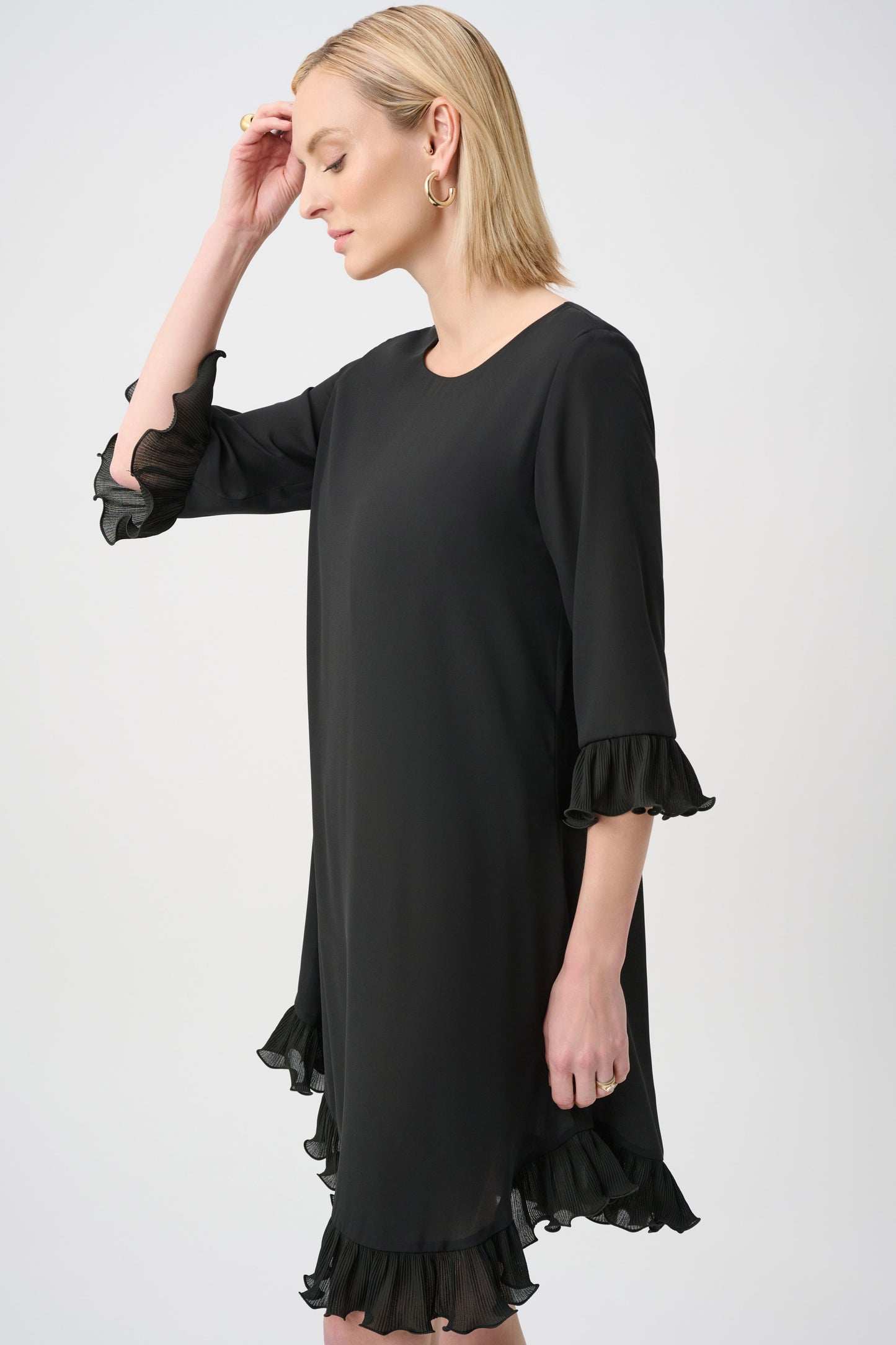 GEORGETTE RUFFLE TRIM TRAPEZE DRESS