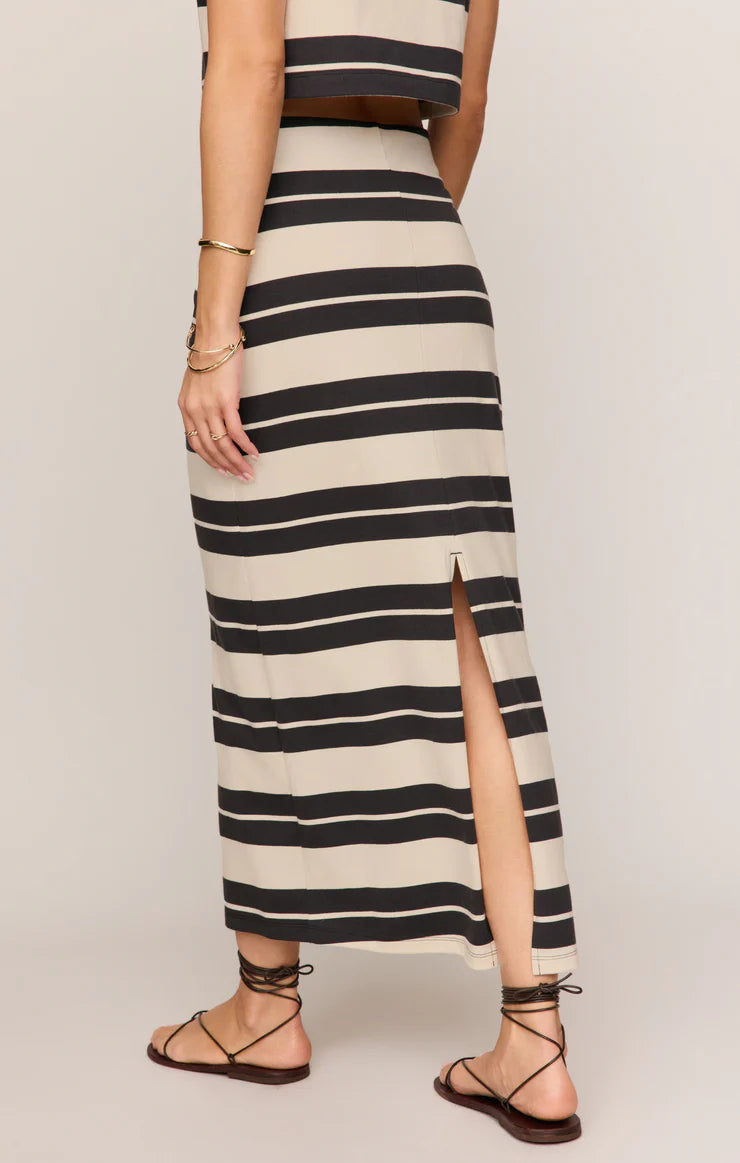 GAIL STRIPED JERSEY MIDI SKIRT