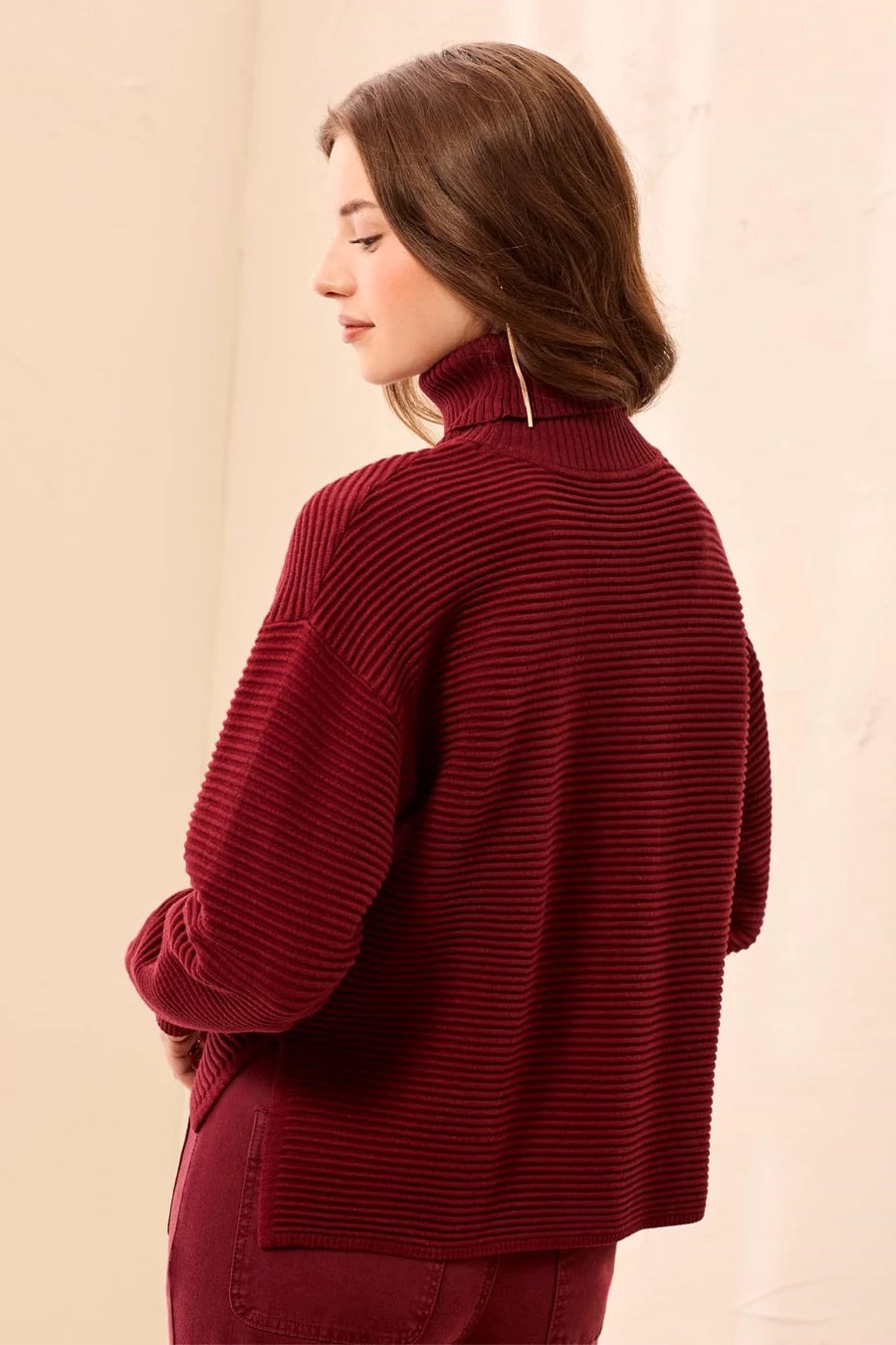 T NECK HIGH LOW SWEATER