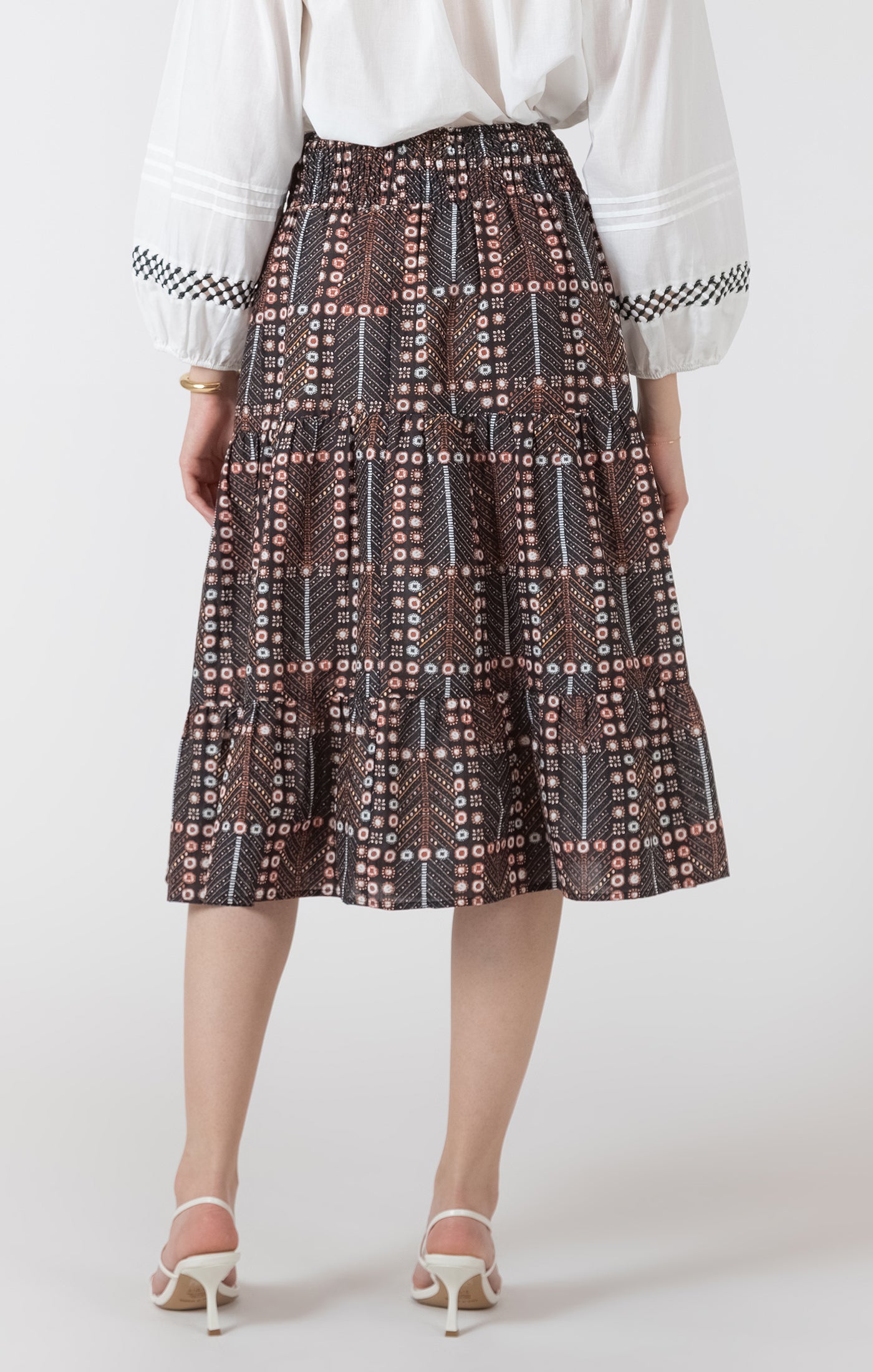THE PERLA SMOCKED WAIST MIDI SKIRT