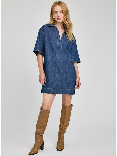 EVELINA SHORT SLEEVE DENIM DRESS