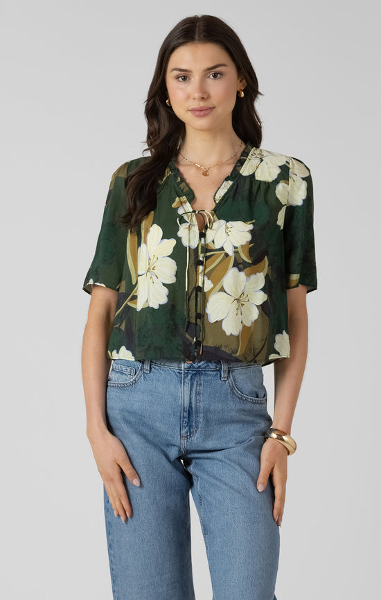 THE LAINEY BUTTON FRONT RUFFLE TRIM BLOUSE