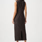 PLEATED SATIN SLEEVELESS MIDI DRESS