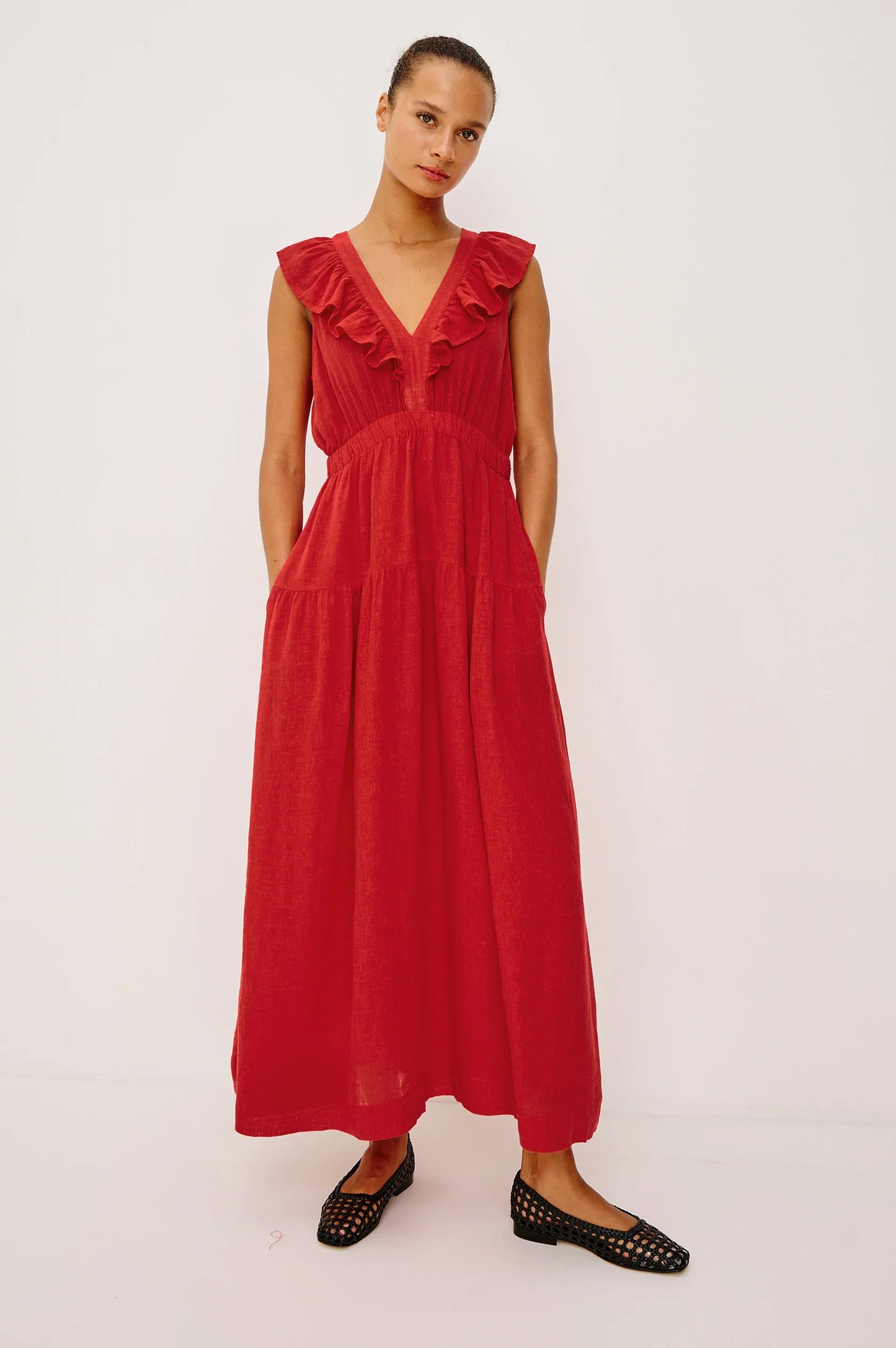 BEAUX RUFFLE FRONT MAXI DRESS
