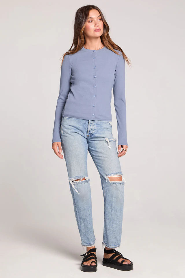THE JILL LONG SLEEVE RIBBED BUTTON UP