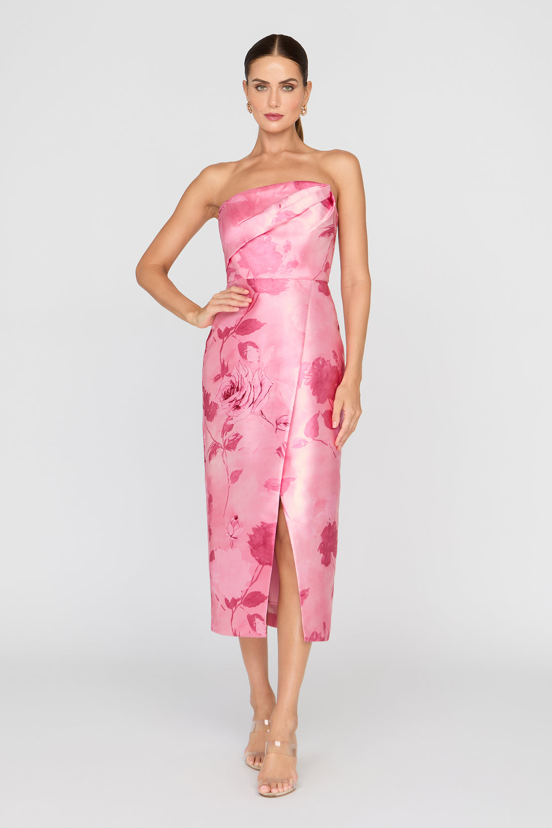 ADDISON TEA LENGTH STRAPLESS DRESS