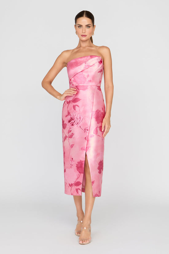 ADDISON TEA LENGTH STRAPLESS DRESS