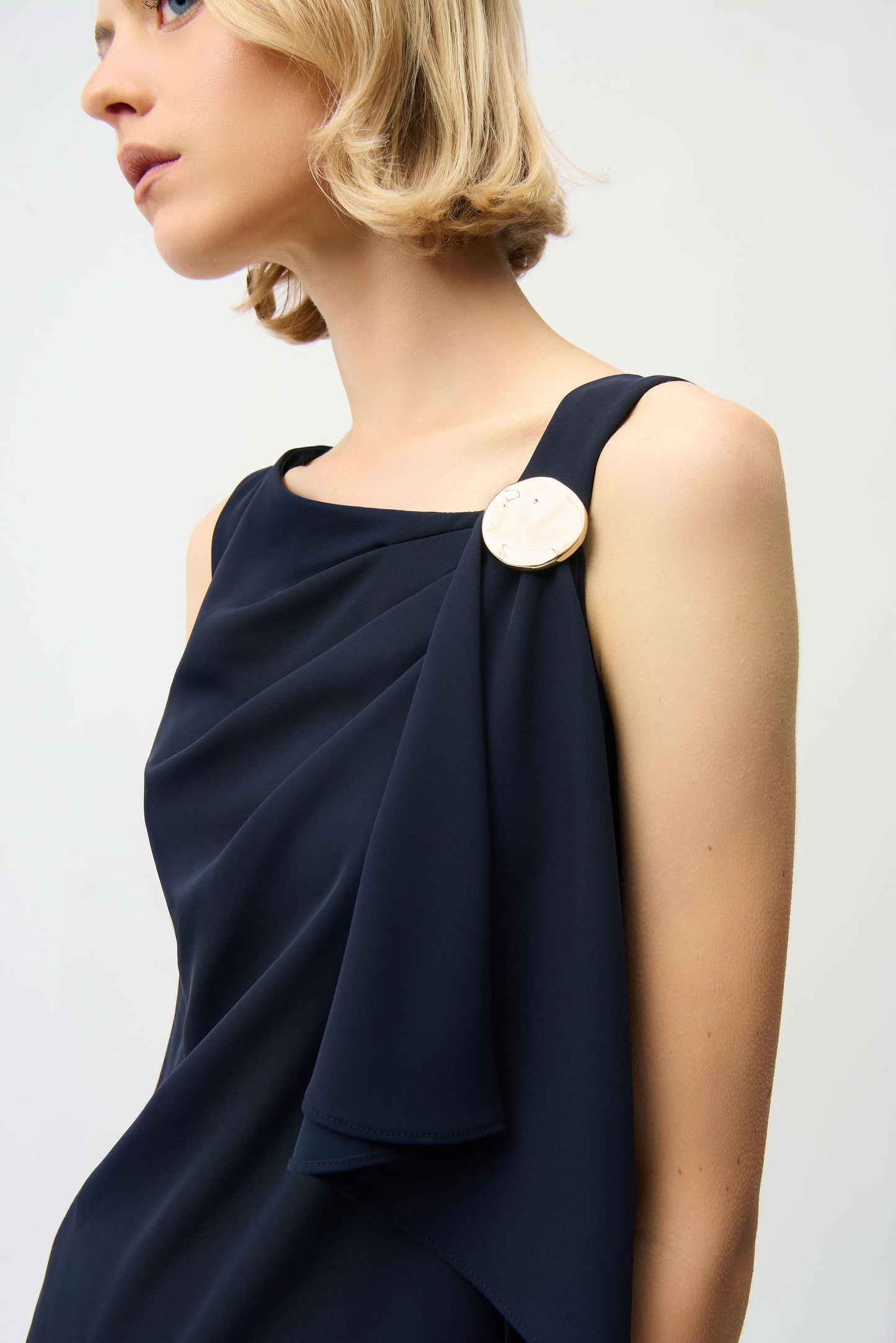 Woven Twill Shift Dress With Asymmetrical Neckline 261134