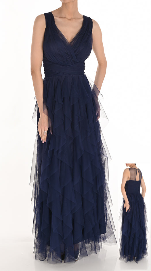 LONG LAYERED V NECK DRESS 259722