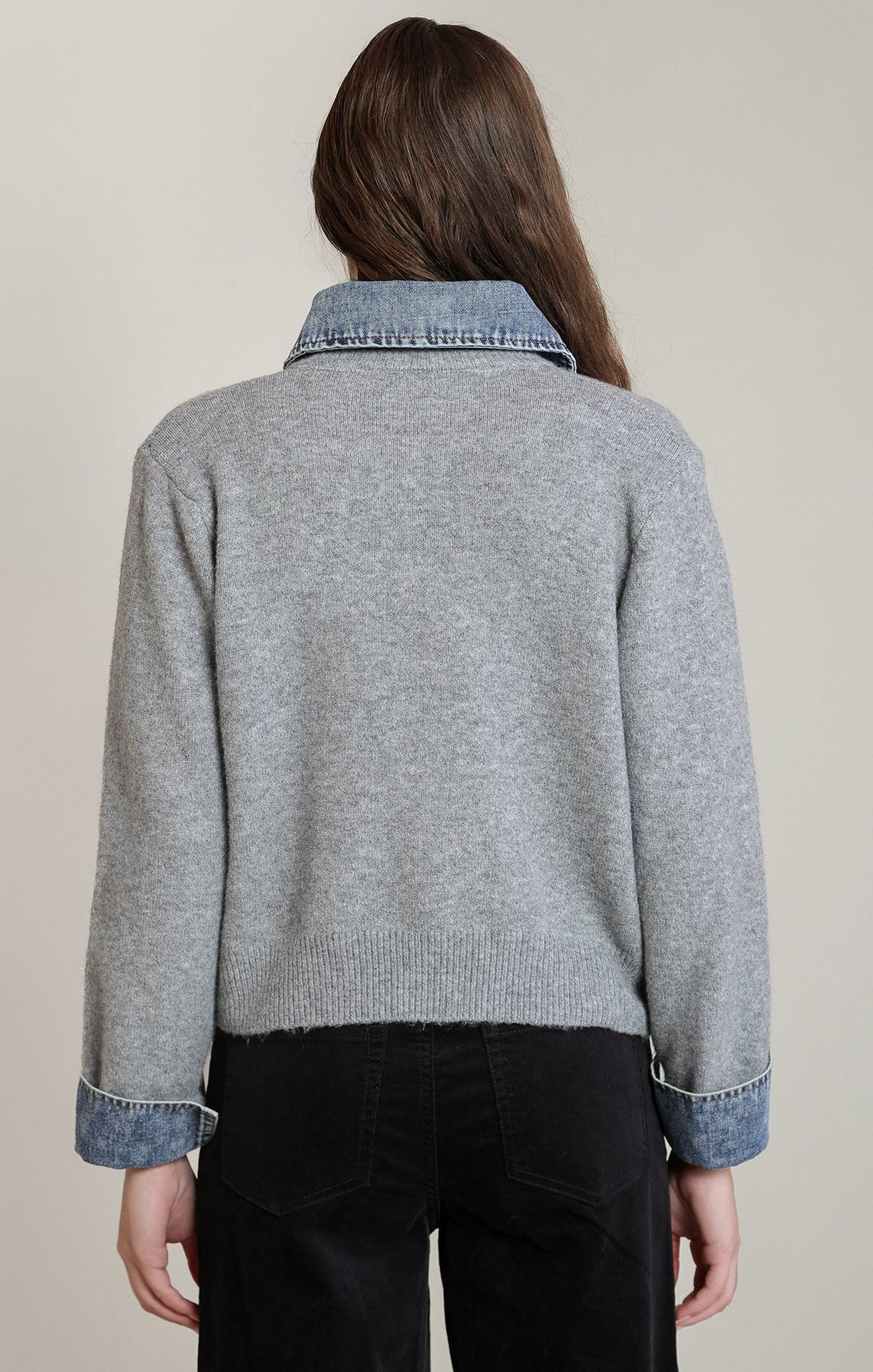 THE JENNA DENIM TRIM SWEATER SHIRT