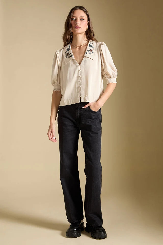 THE STACIA EMBROIDERED COLLAR TOP