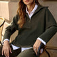 Sweater Knit Boxy Pullover With Zipped Collar 253963