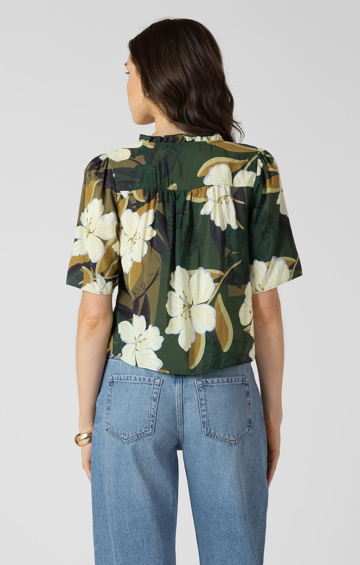 THE LAINEY BUTTON FRONT RUFFLE TRIM BLOUSE