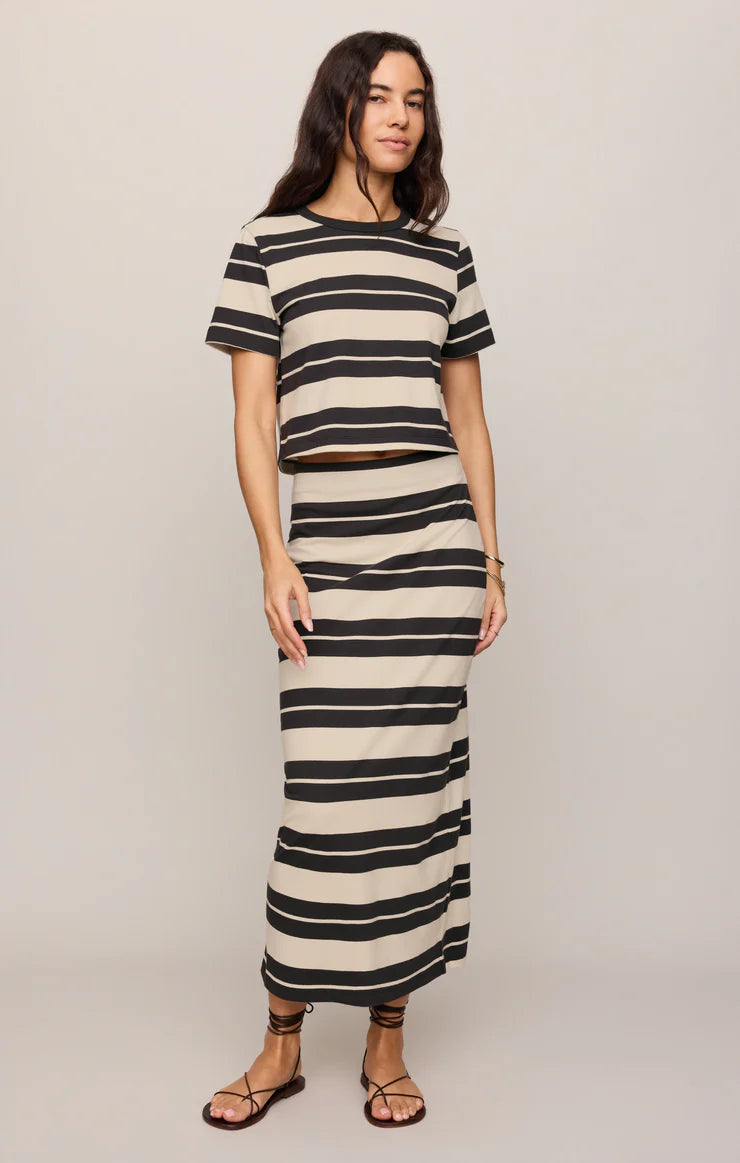 GAIL STRIPED JERSEY MIDI SKIRT
