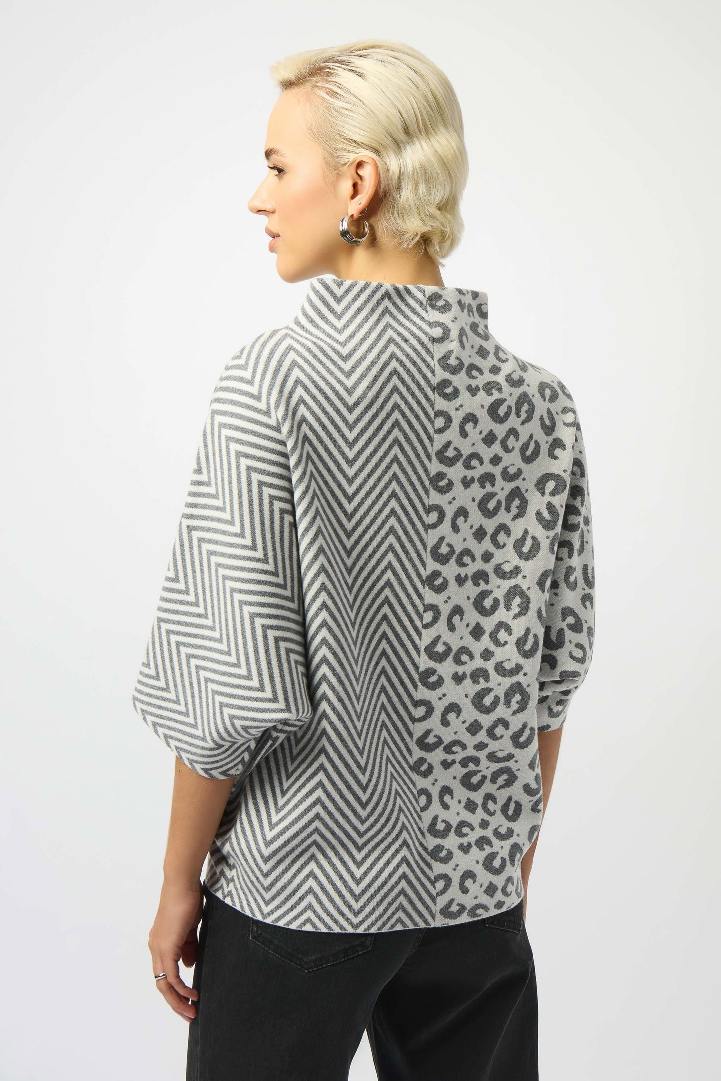Jacquard Knit Mixed Print Boxy Sweater 253981