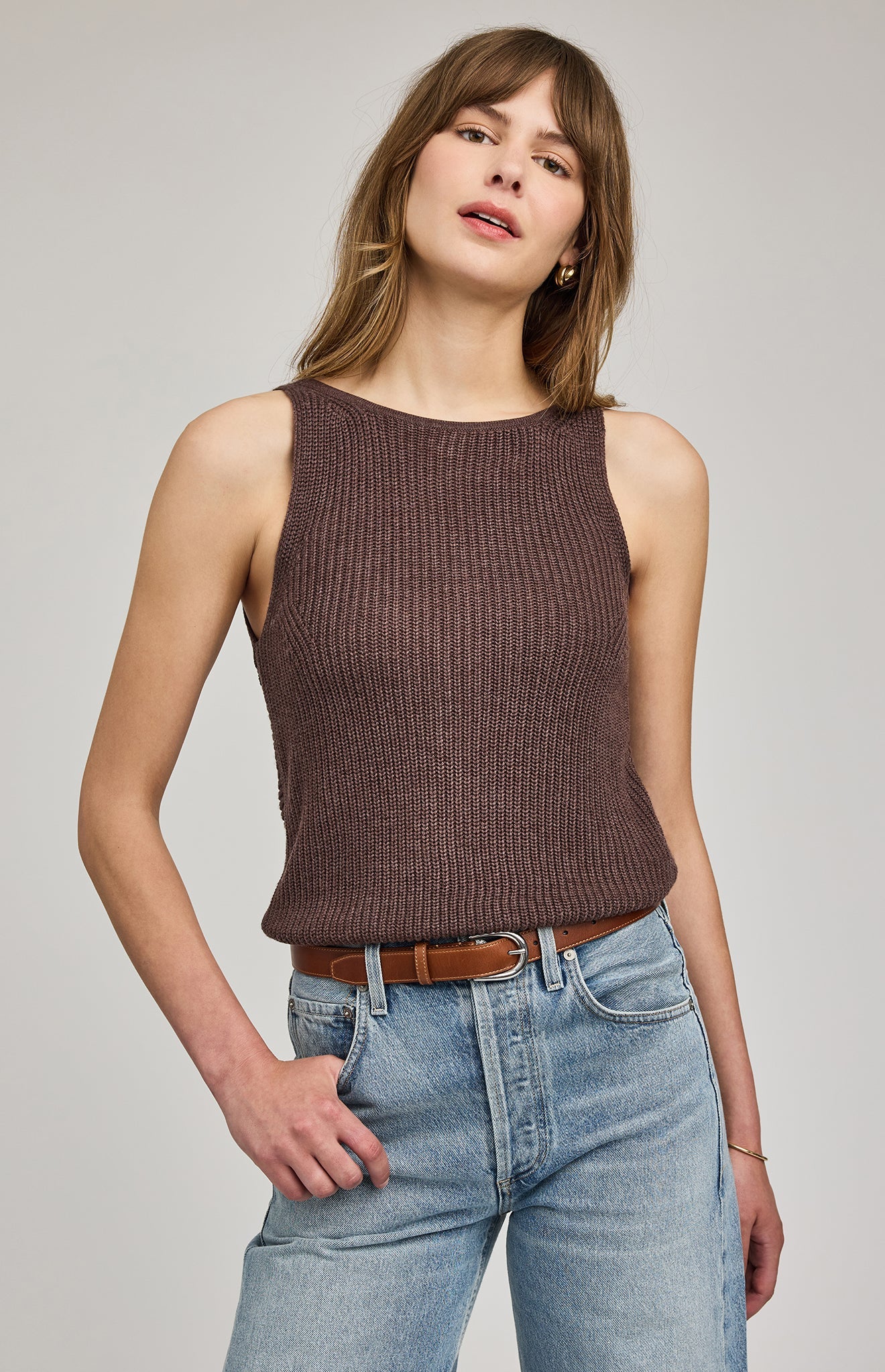 KELSIE KNIT HI NECK TANK