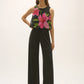 Silky Knit and Floral Chiffon Wide Leg Jumpsuit 252704